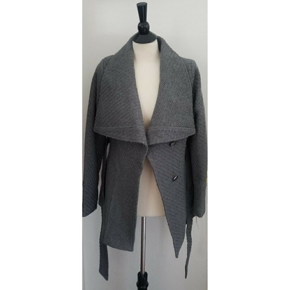 NWT Women's I.N.C. International Concepts Textured Wrap Coat in Charcoal Size S - Picture 4 of 11